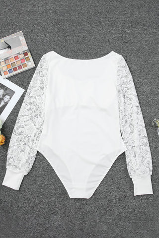 Shop Lace Detail Scoop Neck Long Sleeve Bodysuit - High-Quality U.S. Made Women’s Fashion with Free & Fast Shipping