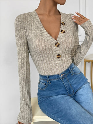 Shop V-Neck Long Sleeve Bodysuit - High-Quality U.S. Made Women’s Fashion with Free & Fast Shipping