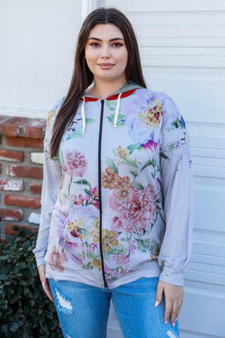 Shop Blumin Apparel Full Size Floral Zip Up Hoodie - High-Quality U.S. Made Women’s Fashion with Free & Fast Shipping