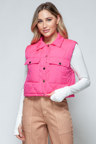 Shop Snobbish Snap Down Quilted Crop Vest - High-Quality U.S. Made Women’s Fashion with Free Fast Shipping