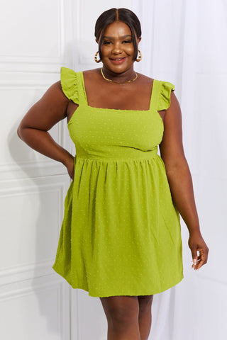 Shop Yellow-Green Culture Code Sunny Days Full Size Empire Line Ruffle Sleeve Dress in Lime - High-Quality U.S. Made Women’s Fashion with Free & Fast Shipping