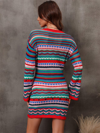 Shop Multicolored Stripe Dropped Shoulder Sweater Dress - High-Quality U.S. Made Women’s Fashion with Free & Fast Shipping