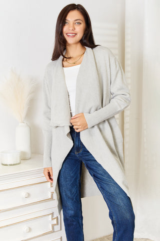 Shop Light Gray Open Front Duster Cardigan with Pockets - High-Quality U.S. Made Women’s Fashion with Free & Fast Shipping