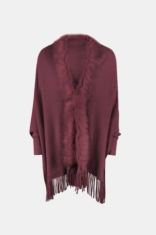 Shop Fringe Open Front Long Sleeve Poncho - High-Quality U.S. Made Women’s Fashion with Free Fast Shipping