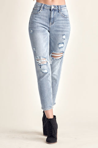 Shop MEDIUM RISEN Distressed Slim Cropped Jeans - High-Quality U.S. Made Women’s Fashion with Free & Fast Shipping