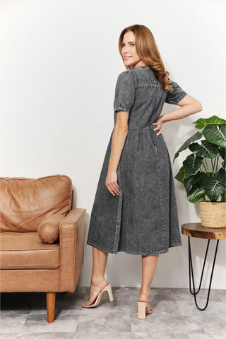 Shop And The Why Full Size Washed Chambray Midi Dress - High-Quality U.S. Made Women’s Fashion with Free Fast Shipping