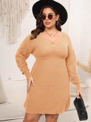 Shop Sherbet Plus Size Dropped Shoulder Long Sleeve Knit Mini Dress - High-Quality U.S. Made Women’s Fashion with Free & Fast Shipping