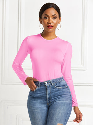 Shop Round Neck Long Sleeve Bodysuit - High-Quality U.S. Made Women’s Fashion with Free & Fast Shipping