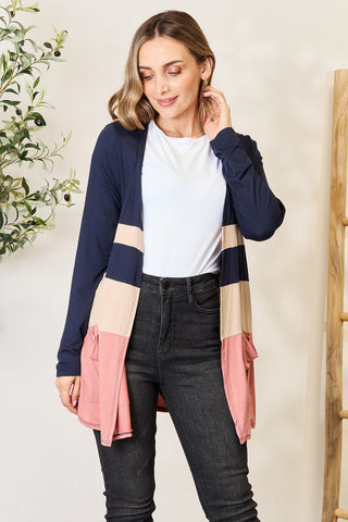 Shop Light Brick e.Luna Full Size Color Block Contrast Open Cardigan - High-Quality U.S. Made Women’s Fashion with Free & Fast Shipping