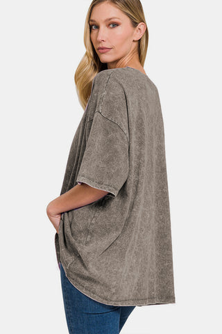 Shop Zenana Washed Round Neck Drop Shoulder Oversized T-Shirt - High-Quality U.S. Made Women’s Fashion with Free & Fast Shipping