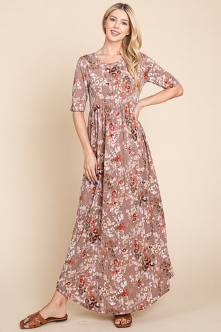 Shop BOMBOM Printed Shirred Maxi Dress - High-Quality U.S. Made Women’s Fashion with Free & Fast Shipping