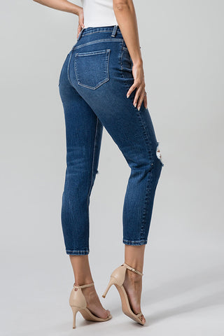 Shop BAYEAS Full Size High Waist Distressed Washed Cropped Mom Jeans - High-Quality U.S. Made Women’s Fashion with Free & Fast Shipping