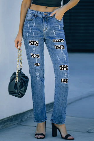 Shop Distressed Skeleton Pattern Jeans with Pockets - High-Quality U.S. Made Women’s Fashion with Free & Fast Shipping