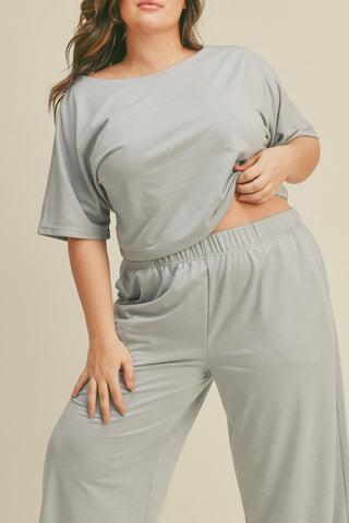 Shop Kimberly C Full Size Short Sleeve Cropped Top and Wide Leg Pants Set - High-Quality U.S. Made Women’s Fashion with Free & Fast Shipping