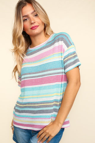 Shop Haptics Waffle Stripe Short Sleeve T-Shirt - High-Quality U.S. Made Women’s Fashion with Free & Fast Shipping