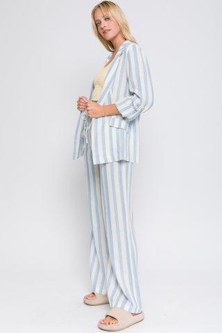 Shop Love Tree Linen Woven Striped Blazer - High-Quality U.S. Made Women’s Fashion with Free & Fast Shipping