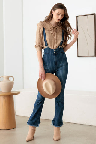 Shop Litz La Striped Stretched Suspender Denim Overalls - High-Quality U.S. Made Women’s Fashion with Free Fast Shipping