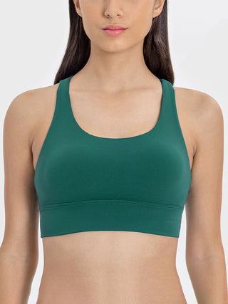 Shop Dark Green Millennia Crisscross Scoop Neck Active Tank - High-Quality U.S. Made Women’s Fashion with Free & Fast Shipping