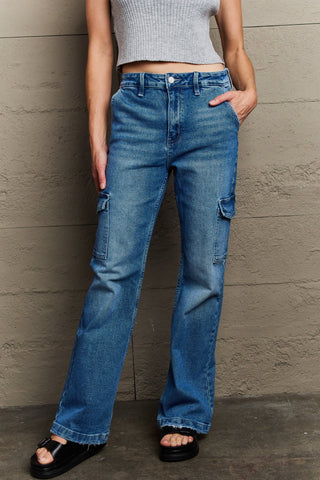 Shop Kancan Holly High Waisted Cargo Flare Jeans - High-Quality U.S. Made Women’s Fashion with Free & Fast Shipping