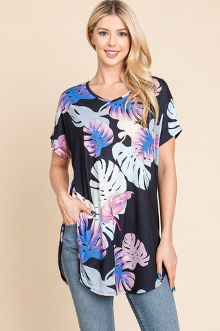 Shop Black BOMBOM Printed Round Neck Short Sleeve T-Shirt - High-Quality U.S. Made Women’s Fashion with Free & Fast Shipping