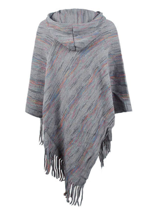 Shop Fringe Hem Hooded Poncho - High-Quality U.S. Made Women’s Fashion with Free Fast Shipping