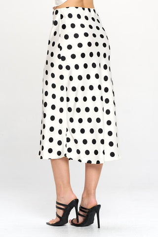 Shop RENEE C Polka Dot Satin Midi Skirt - High-Quality U.S. Made Women’s Fashion with Free & Fast Shipping