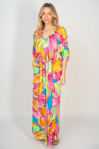 Shop White Birch Printed V-Neck Maxi Dress with Pockets - High-Quality U.S. Made Women’s Fashion with Free & Fast Shipping