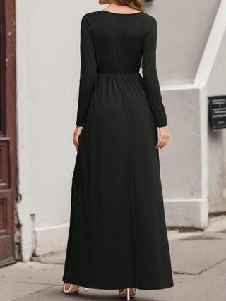 Shop Pocketed V-Neck Long Sleeve Maxi Dress - High-Quality U.S. Made Women’s Fashion with Free Fast Shipping