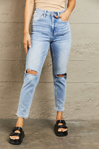 Shop BAYEAS High Waisted Distressed Slim Cropped Jeans - High-Quality U.S. Made Women’s Fashion with Free Fast Shipping