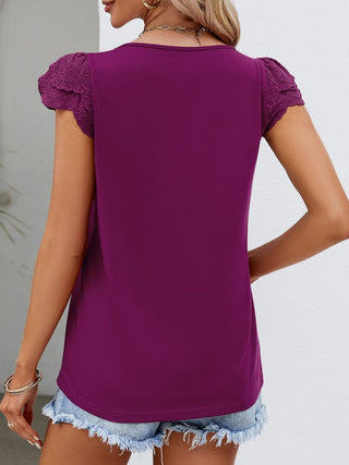 Shop Ruffled Square Neck Cap Sleeve Blouse - High-Quality U.S. Made Women’s Fashion with Free & Fast Shipping