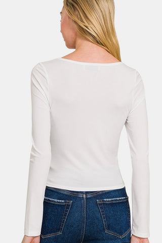 Shop Zenana Square Neck Fitted Long Sleeve T-Shirt - High-Quality U.S. Made Women’s Fashion with Free & Fast Shipping