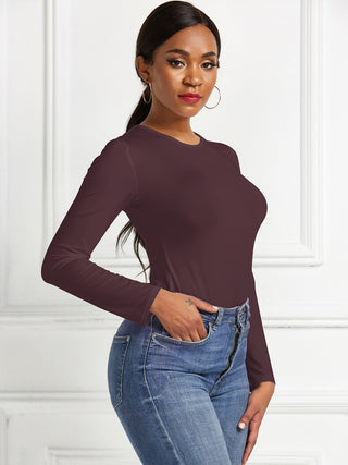 Shop Round Neck Long Sleeve Bodysuit - High-Quality U.S. Made Women’s Fashion with Free & Fast Shipping