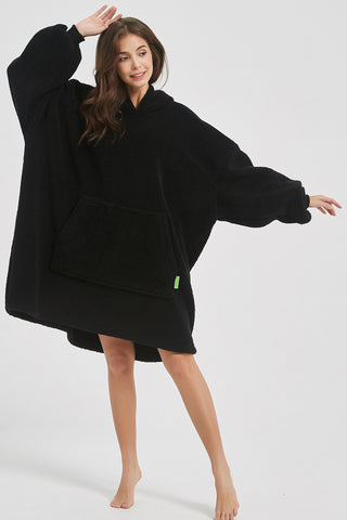 Shop Lantern Sleeve Oversized Hooded Fuzzy Lounge Dress - High-Quality U.S. Made Women’s Fashion with Free Fast Shipping