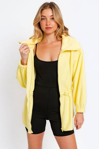 Shop Citron Yellow Le Lis Zip Up Waist Drawstring Soft Fleece Jacket - High-Quality U.S. Made Women’s Fashion with Free & Fast Shipping