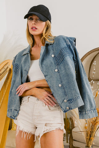 Shop DENIM BiBi Button Up Long Sleeve Denim Jacket - High-Quality U.S. Made Women’s Fashion with Free & Fast Shipping