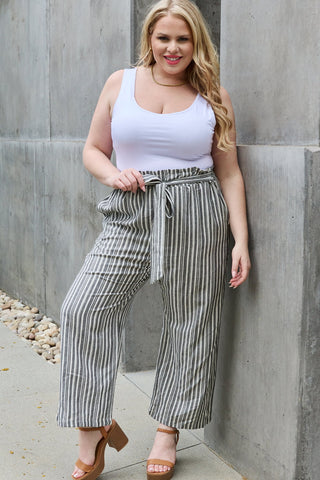 Shop Heimish Find Your Path Full Size Paperbag Waist Striped Culotte Pants - High-Quality U.S. Made Women’s Fashion with Free & Fast Shipping