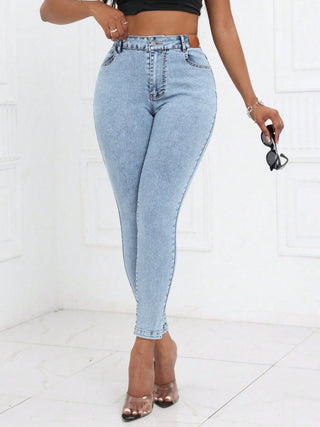 Shop High Waist Skinny Jeans with Pockets - High-Quality U.S. Made Women’s Fashion with Free & Fast Shipping