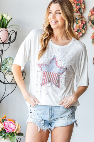 Shop Ivory Heimish Full Size Star Patch Short Sleeve T-Shirt - High-Quality U.S. Made Women’s Fashion with Free & Fast Shipping