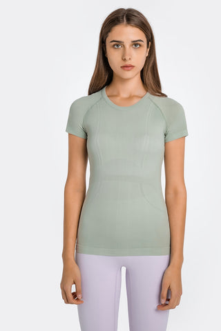 Shop Sage Millennia Round Neck Short Sleeve Active T-Shirt - High-Quality U.S. Made Women’s Fashion with Free & Fast Shipping