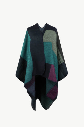 Shop Teal One Size Color Block Open Front Poncho - High-Quality U.S. Made Women’s Fashion with Free & Fast Shipping