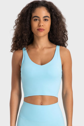 Shop Mint Blue Millennia Deep V-Neck Crop Sports Bra - High-Quality U.S. Made Women’s Fashion with Free & Fast Shipping