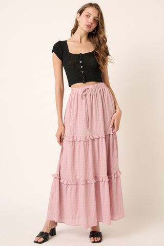 Shop Dusty Pink Mittoshop Drawstring High Waist Frill Skirt - High-Quality U.S. Made Women’s Fashion with Free & Fast Shipping