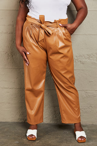 Shop HEYSON Powerful You Full Size Faux Leather Paperbag Waist Pants - High-Quality U.S. Made Women’s Fashion with Free & Fast Shipping