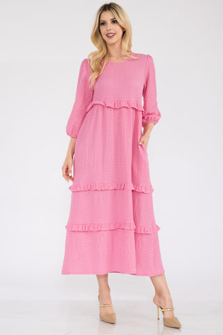 Shop Pink Celeste Full Size Tiered-Ruffle Midi Dress - High-Quality U.S. Made Women’s Fashion with Free & Fast Shipping