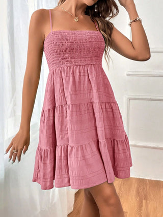 Shop Tiered Smocked Square Neck Cami Dress - High-Quality U.S. Made Women’s Fashion with Free & Fast Shipping