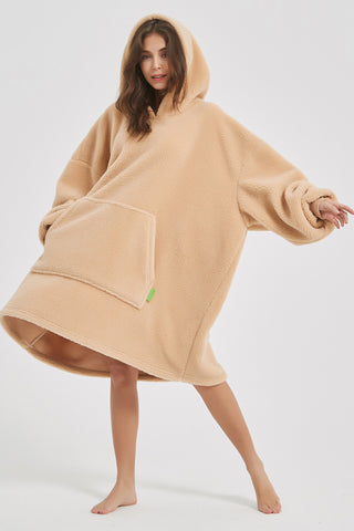 Shop Lantern Sleeve Oversized Hooded Fuzzy Lounge Dress - High-Quality U.S. Made Women’s Fashion with Free Fast Shipping