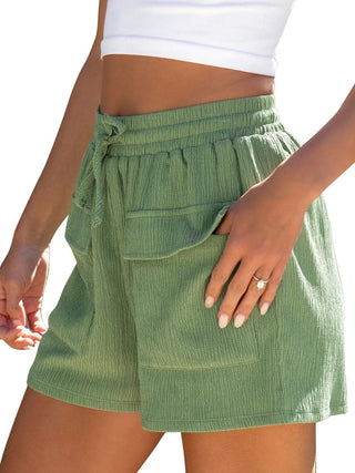 Shop Drawstring High Waist Shorts with Pockets - High-Quality U.S. Made Women’s Fashion with Free Fast Shipping