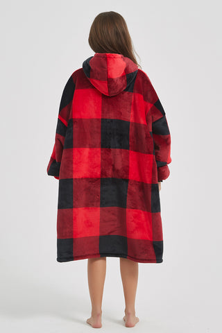 Shop Plaid Hooded Oversize Fuzzy Lounge Dress - High-Quality U.S. Made Women’s Fashion with Free Fast Shipping