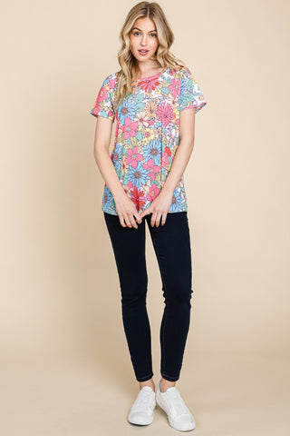 Shop BOMBOM Floral Short Sleeve T-Shirt - High-Quality U.S. Made Women’s Fashion with Free & Fast Shipping