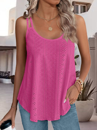 Shop Eyelet Scoop Neck Spaghetti Strap Cami - High-Quality U.S. Made Women’s Fashion with Free & Fast Shipping